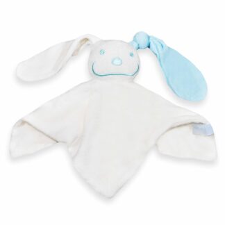 Tutpoppetje ecru met blauw oor, 23 x 23 cm. Met Naam & Geboortedatum